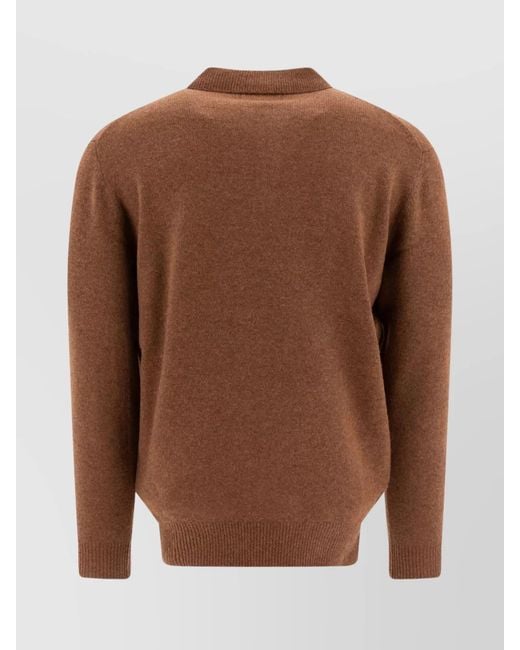 Beams Plus Brown Wool Polo Sweater for men