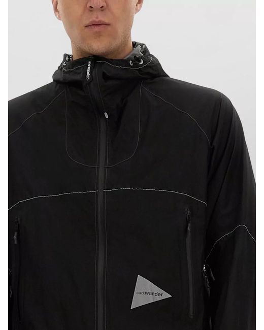 And Wander Black Nylon 3L Ul Raincoat for men