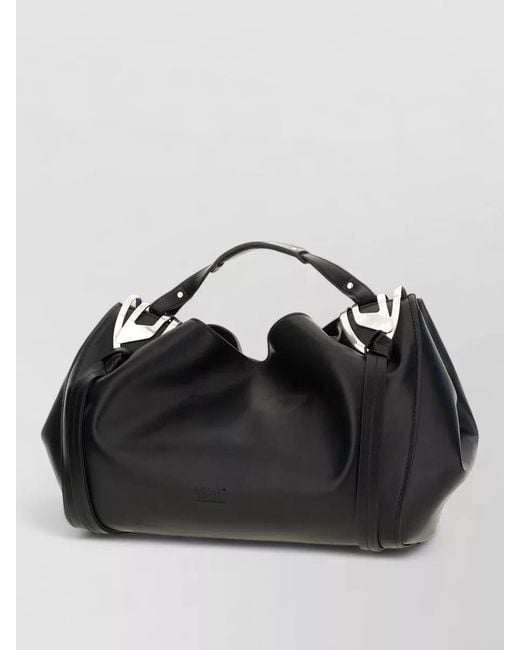 DIESEL Black Leather Knot D Structured Handbag Top Handle