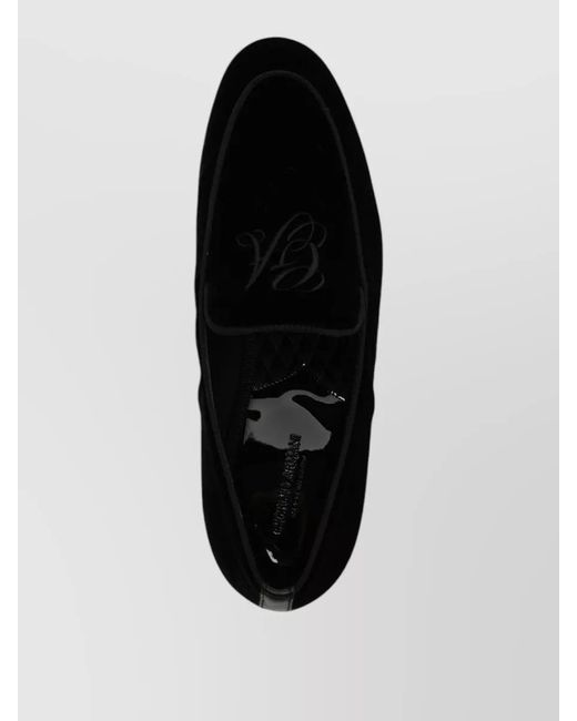 Giorgio Armani Black Logo Velvet Loafers Round Toe Leather for men