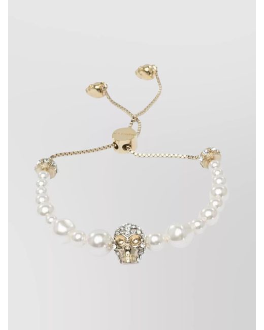 McQueen White Skull And Pearl Bracelet