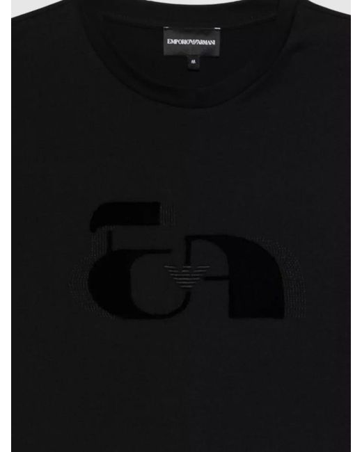 Emporio Armani Black Cotton Logo Print Short-Sleeve T-Shirt for men