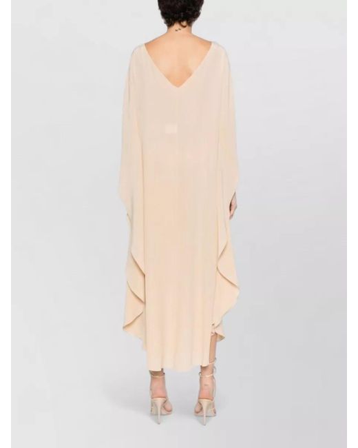 Gianluca Capannolo Natural Silk Dress Draped Sleeves Midi Length