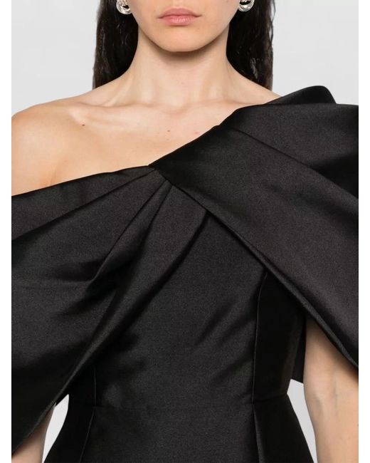 Solace London Black Davina Maxi Dress Asymmetric Neckline Bow