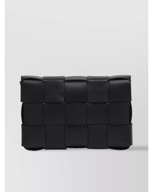 Bottega Veneta Black Woven Rectangular Shape Shoulder Bag With Adjustable Strap