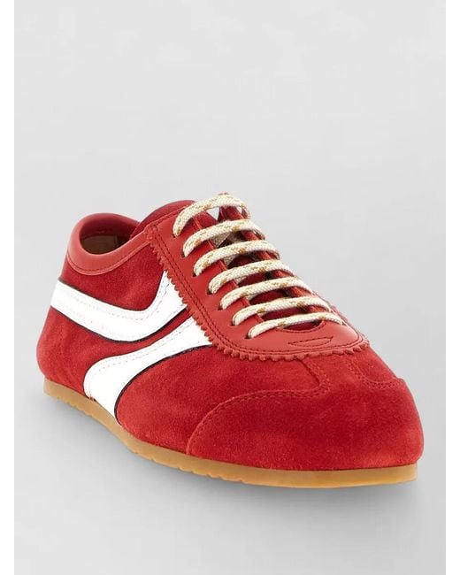 Dries Van Noten Red Suede Lace Up Sneakers Low Profile Stripes