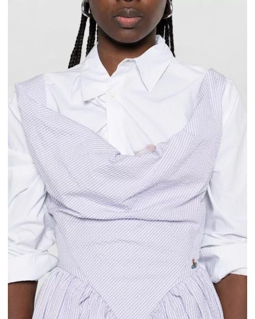Vivienne Westwood Purple Striped Midi Dress Draped Sleeveless Shirt