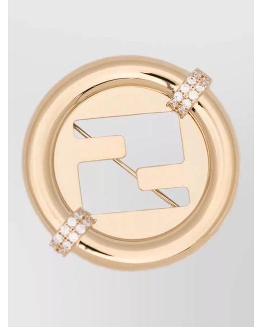 Fendi Natural Round Crystal Brooch Tone Finish
