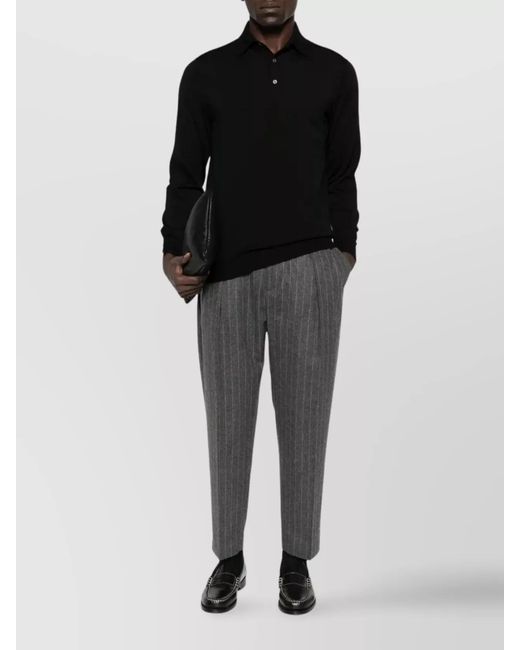 Lardini Black Wool Long-Sleeve Polo Shirt for men
