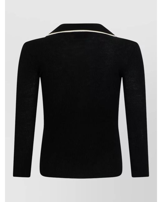 Elisabetta Franchi Black Wool Polo Collar Ribbed Sweater