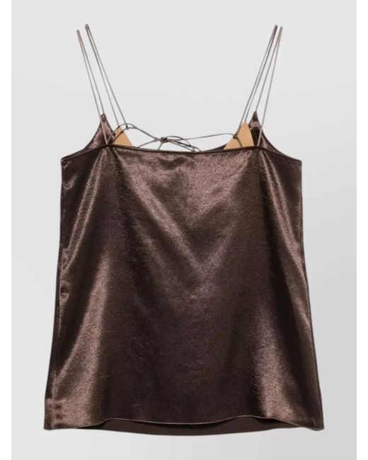 Alysi Brown Satin Top Back Tie Detail Straps