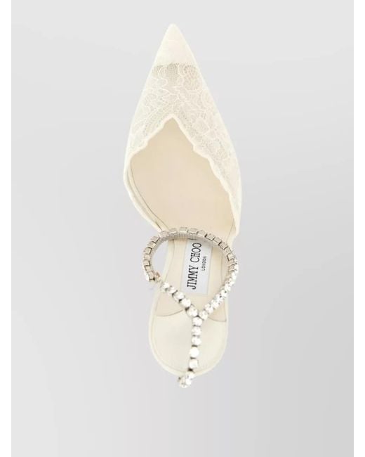 Jimmy Choo White Crystal-Embellished Lace Pumps