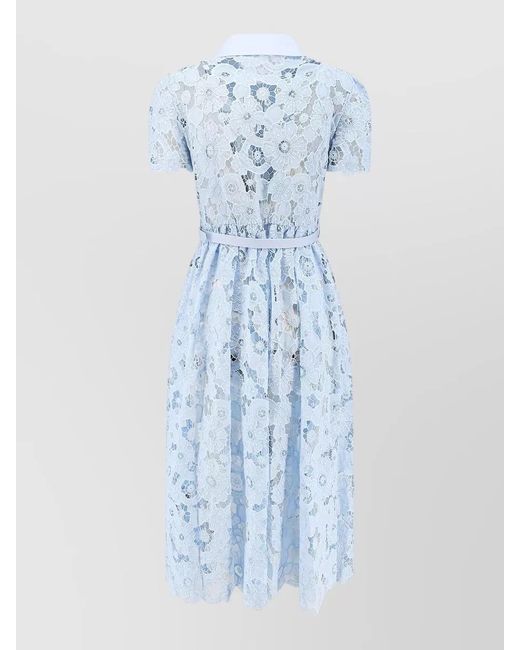 Self-Portrait Blue Knee Length Dress Short Sleeves Lace Belt