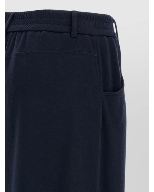 Brunello Cucinelli Blue Silk Cotton Relaxed Trousers Curved Leg