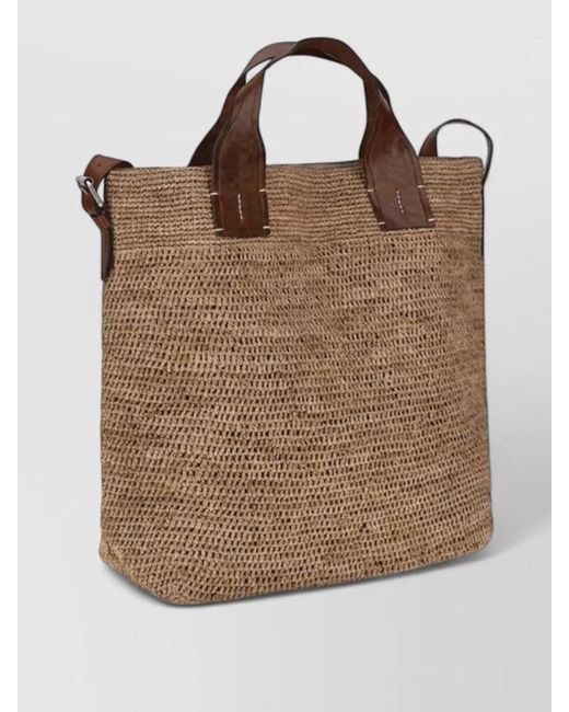 IBELIV Brown Raffia Shoulder Bag Dual Handles Leather