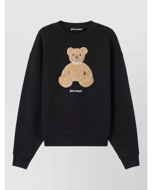 Palm Angels Black Teddy Bear Textured Crew Neck Sweatshirt for men