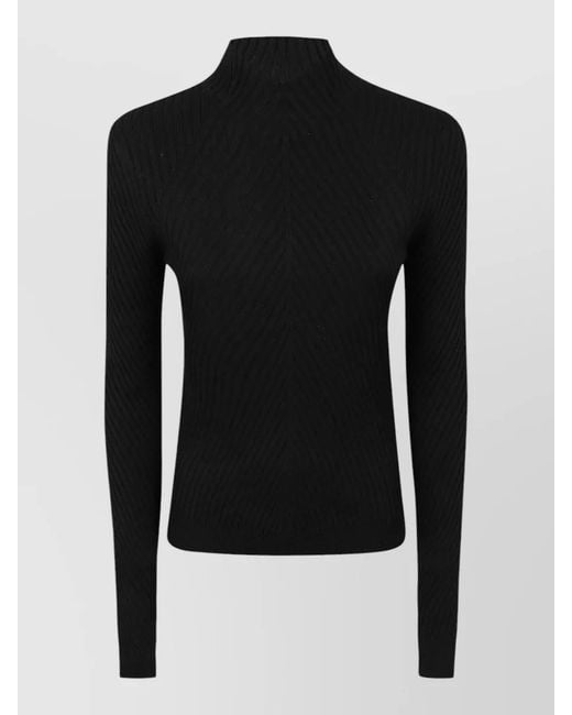 Victoria Beckham Black Georgia Mock Neck Ribbed Long Sleeve Top