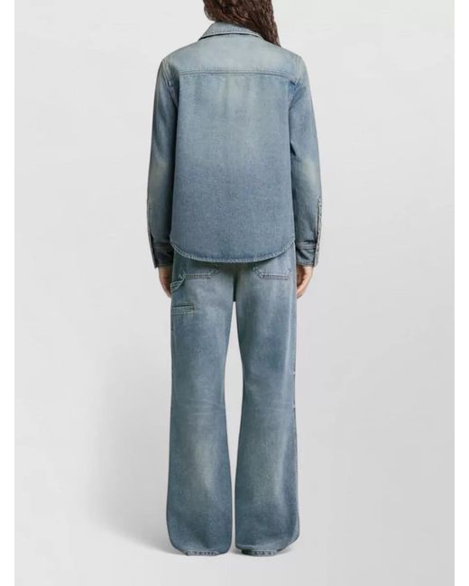 Courreges Blue Classic Button-Up Denim Shirt With Flap Pockets for men