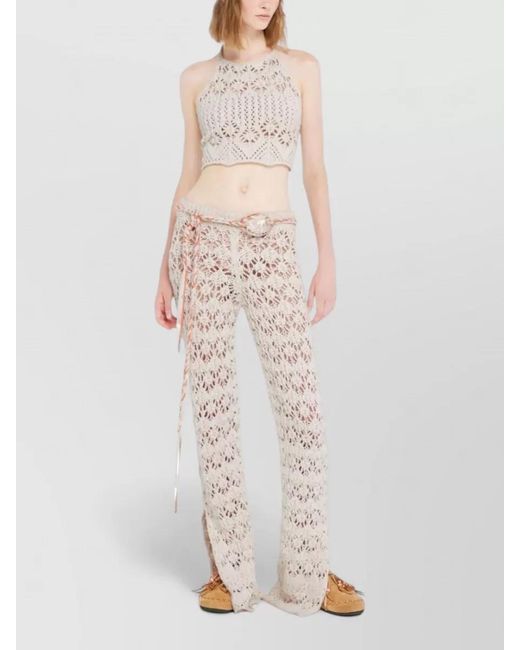 Alanui White Crochet Knit Halterneck Top