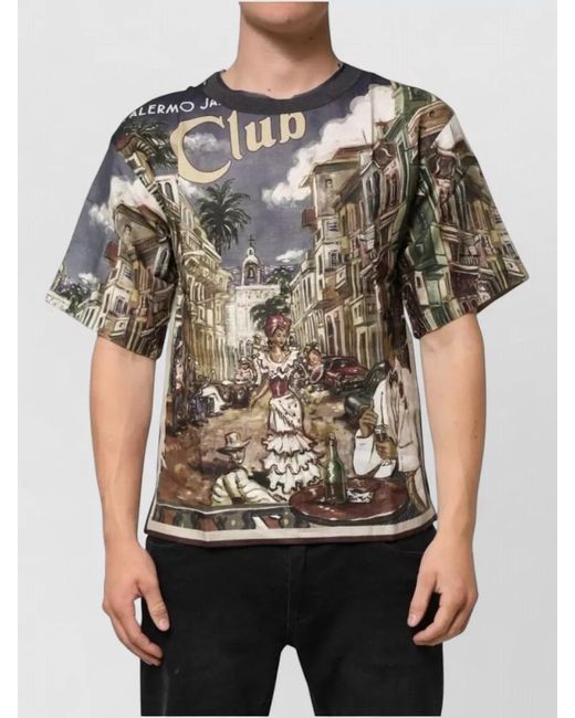 Dolce & Gabbana Gray Palermo Jazz Club Linen Crew Neck T-Shirt for men