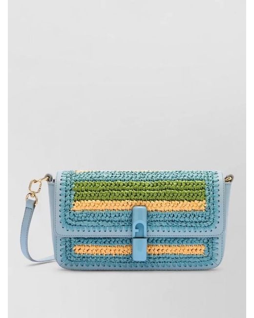 Furla Blue Iride Small Crossbody Bag Woven Texture