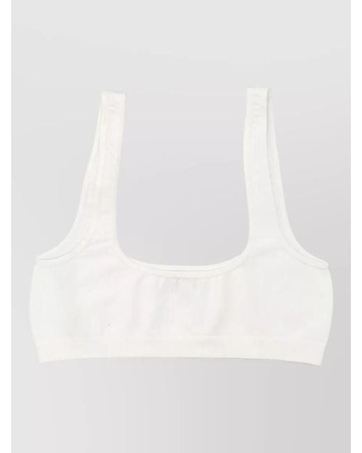 MM6 by Maison Margiela White Ribbed Square Neck Stretch Sports Top