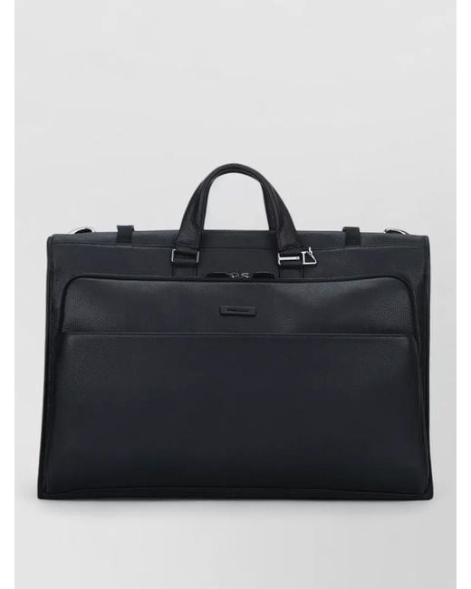 Piquadro Black Leather Laptop Bag Front Pocket Handles