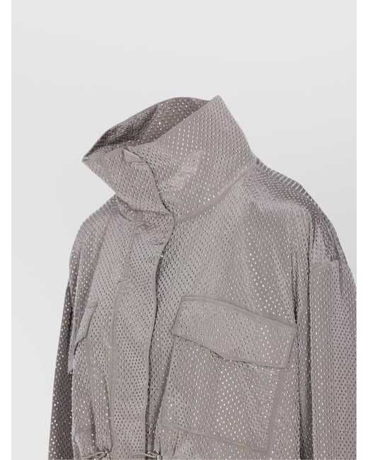 Pinko Gray Drawstring Waist Parka Strass