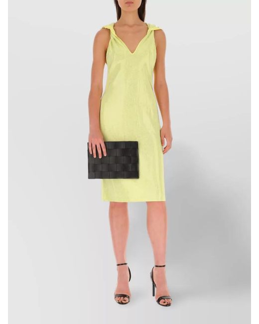 Bottega Veneta Yellow Embellished V-Neck Midi Dress