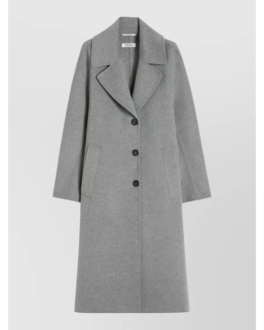 Max Mara Gray Long Coat Back Vent Front Pockets Lapels