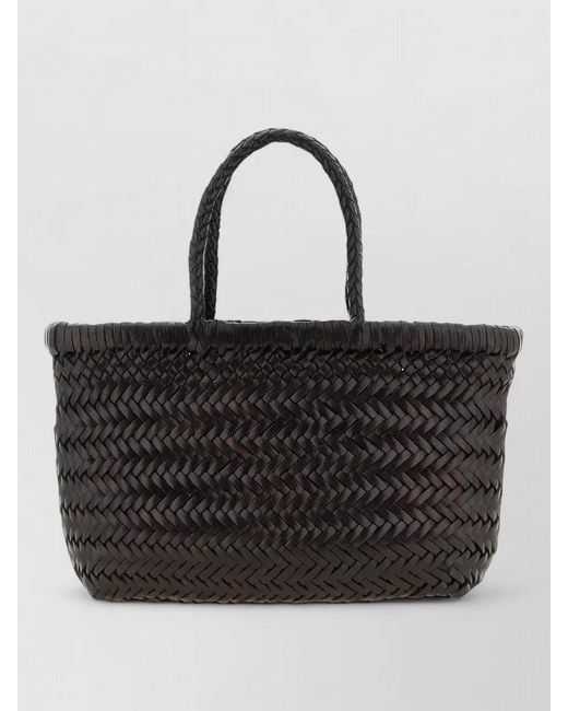 Dragon Diffusion Black Flat Gora Mini Tote Bag Woven Handles