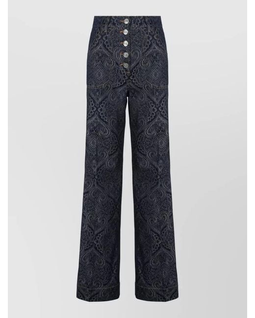 Etro Blue High Waist Jacquard Flare Denim Jeans