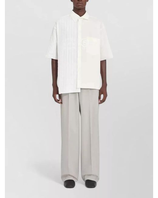 MM6 by Maison Margiela White Cotton Short-Sleeve Textured Insert Shirt for men