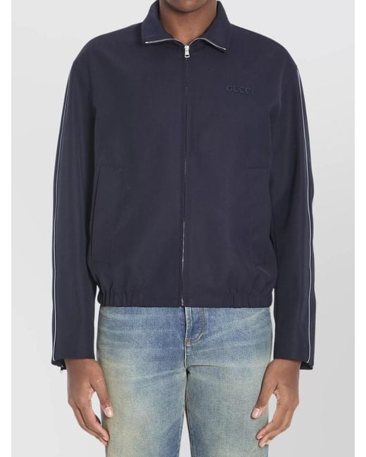 Gucci Blue Embroidered Wool-Blend Lightweight Jacket for men