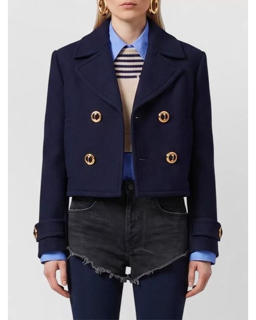 Balenciaga Blue Wool Cropped Double-Breasted Peacoat