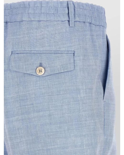 Brunello Cucinelli Blue Chevron Bermuda Shorts Linen Virgin Wool for men