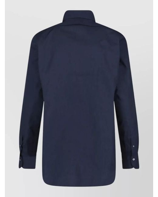 Finamore 1925 Blue Casual Shirt Cuffed Sleeves Button Down Collar for men