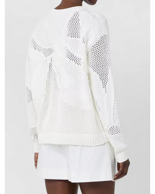 Max Mara White Knit Crew Neck Sleeved Top Silk Nylon