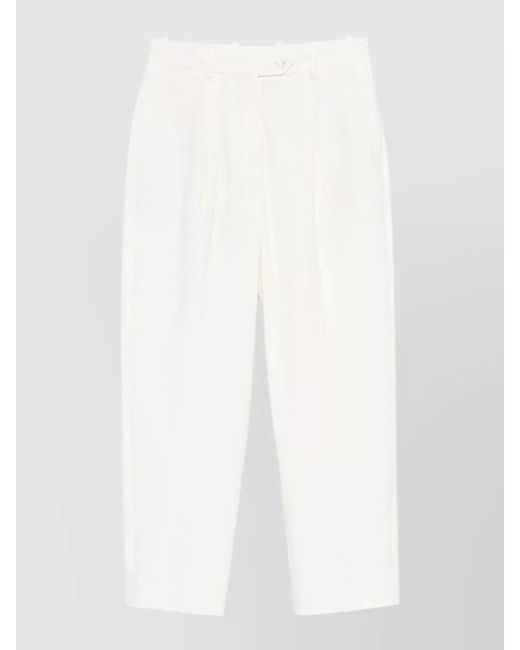 Circolo 1901 White Pleated Cotton Trousers Front Creases Belt Loops