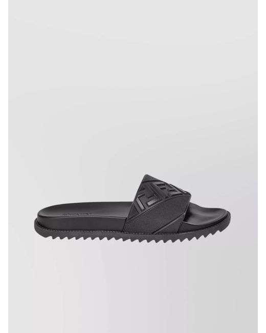 Fendi Black Rubber Logo Strap Slides for men