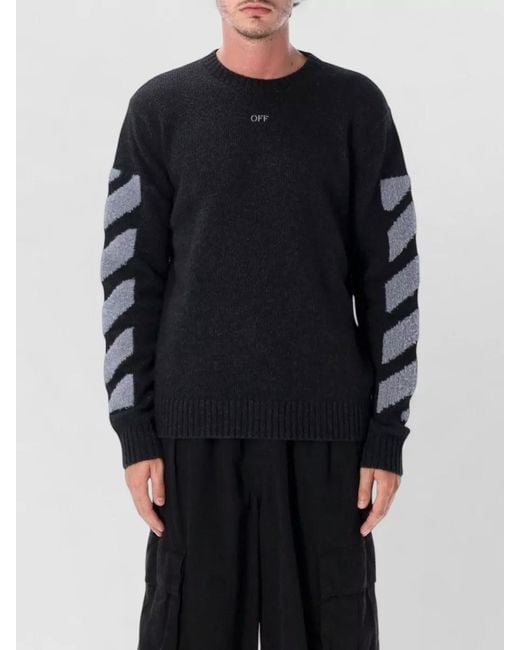Off-White c/o Virgil Abloh Blue Diagonal Fuzzy Knit Crewneck Sweater for men