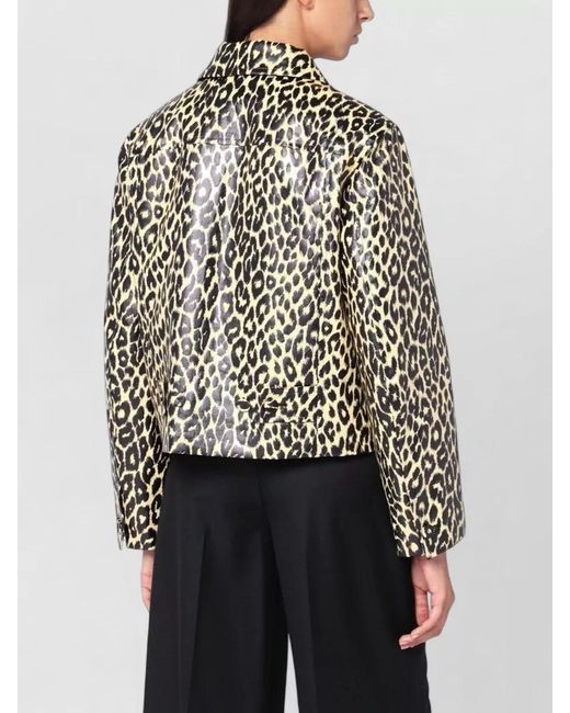 Jil Sander Multicolor Animal Print Collared Cropped Coat Long Sleeves