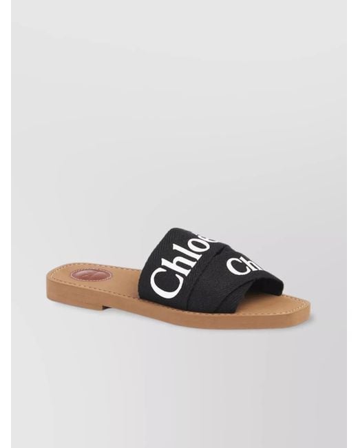 Chloé Black Linen Slides