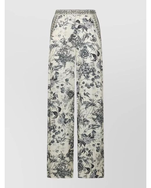 SIMONA CORSELLINI White High Waist Trousers Contrasting Waistband Floral Pattern