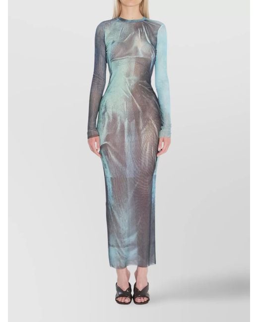 Jean Paul Gaultier Blue Water Printed Slim-Fit Long-Sleeve Maxi Dress