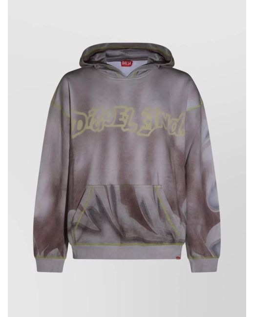 DIESEL Gray Printed Cotton Hoodie for men