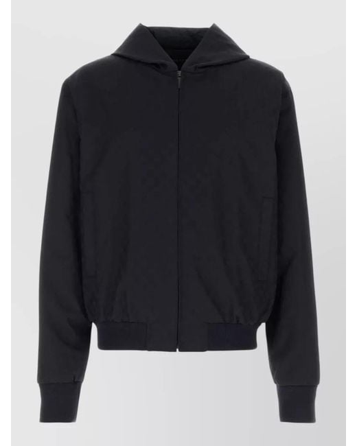 Gucci Blue Gg Cotton Jacket Hooded Ribbed Cuffs Hem for men