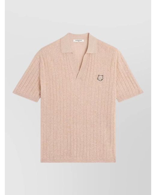 Maison Kitsuné Natural Linen Cotton Polo Shirt Short Sleeves for men