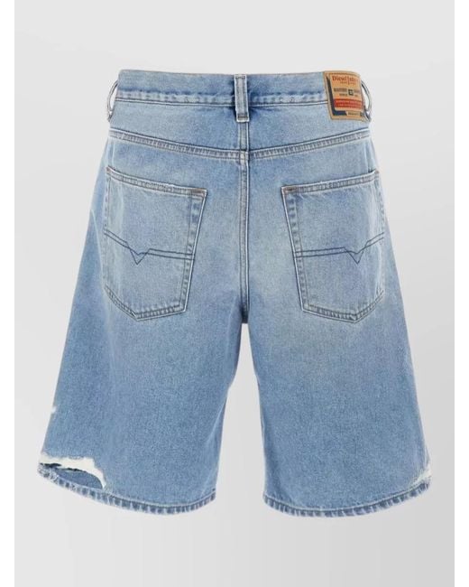 DIESEL Blue Denim Distressed Regular-Fit Knee-Length Shorts for men