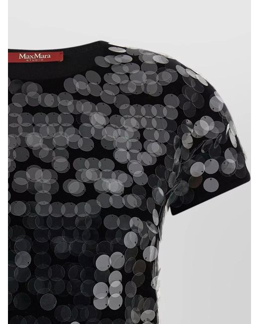 Max Mara Black Virgin Wool Sequined Short-Sleeve Sweater